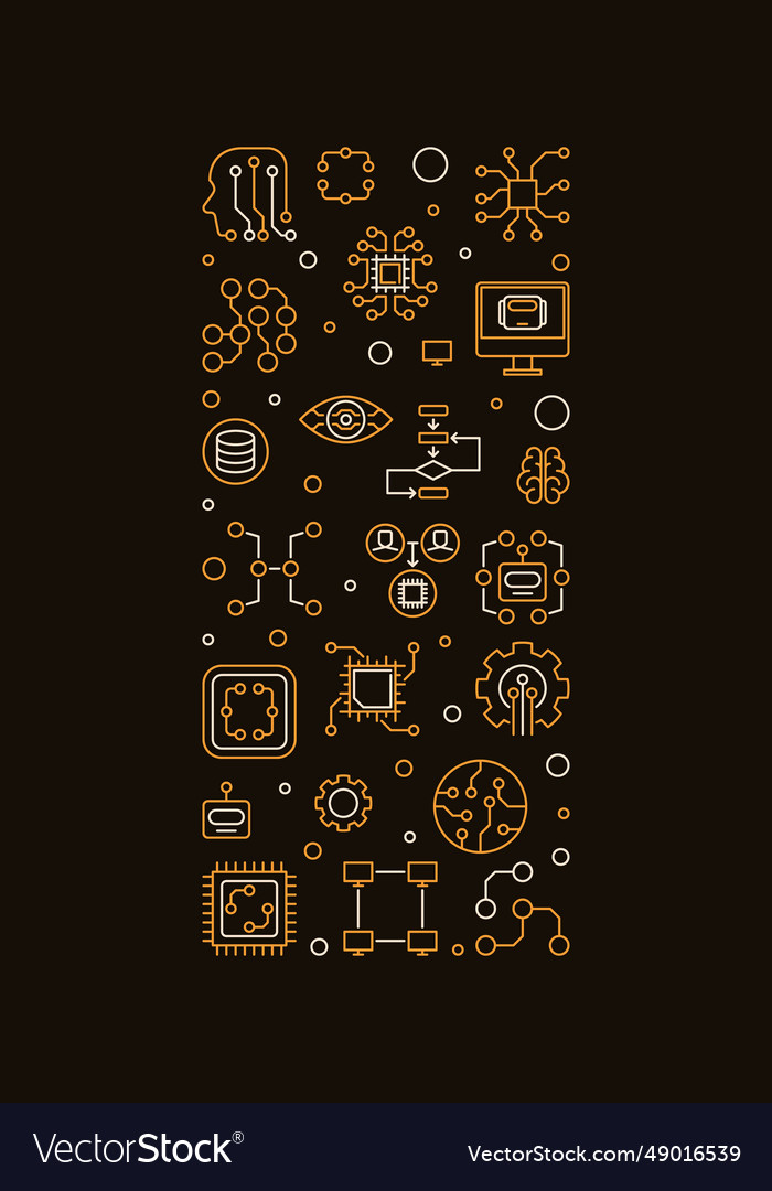 Machine learning technology ml concept thin line vector image Machine learning technology ml concept thin line