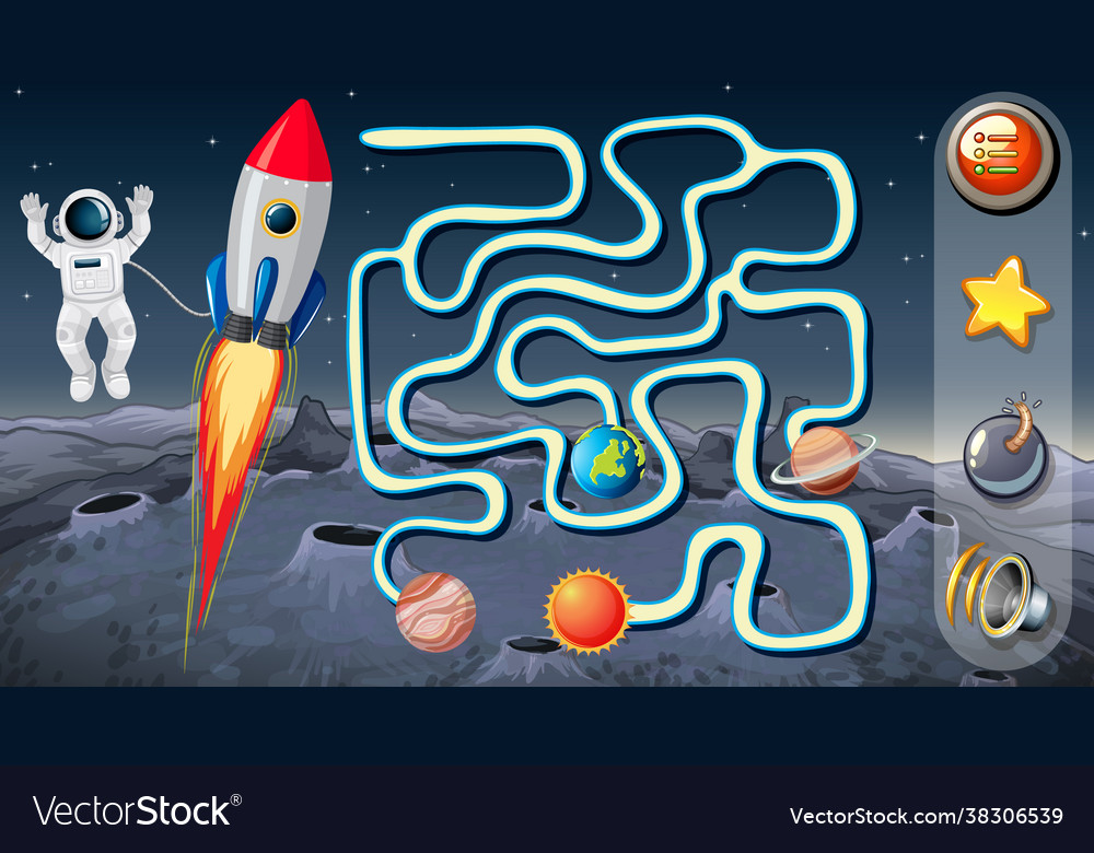 Maze Game With Space Theme Template Royalty Free Vector