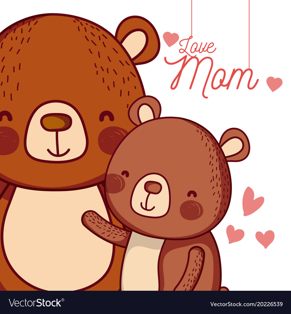 Mothers message card with animals cartoons Vector Image