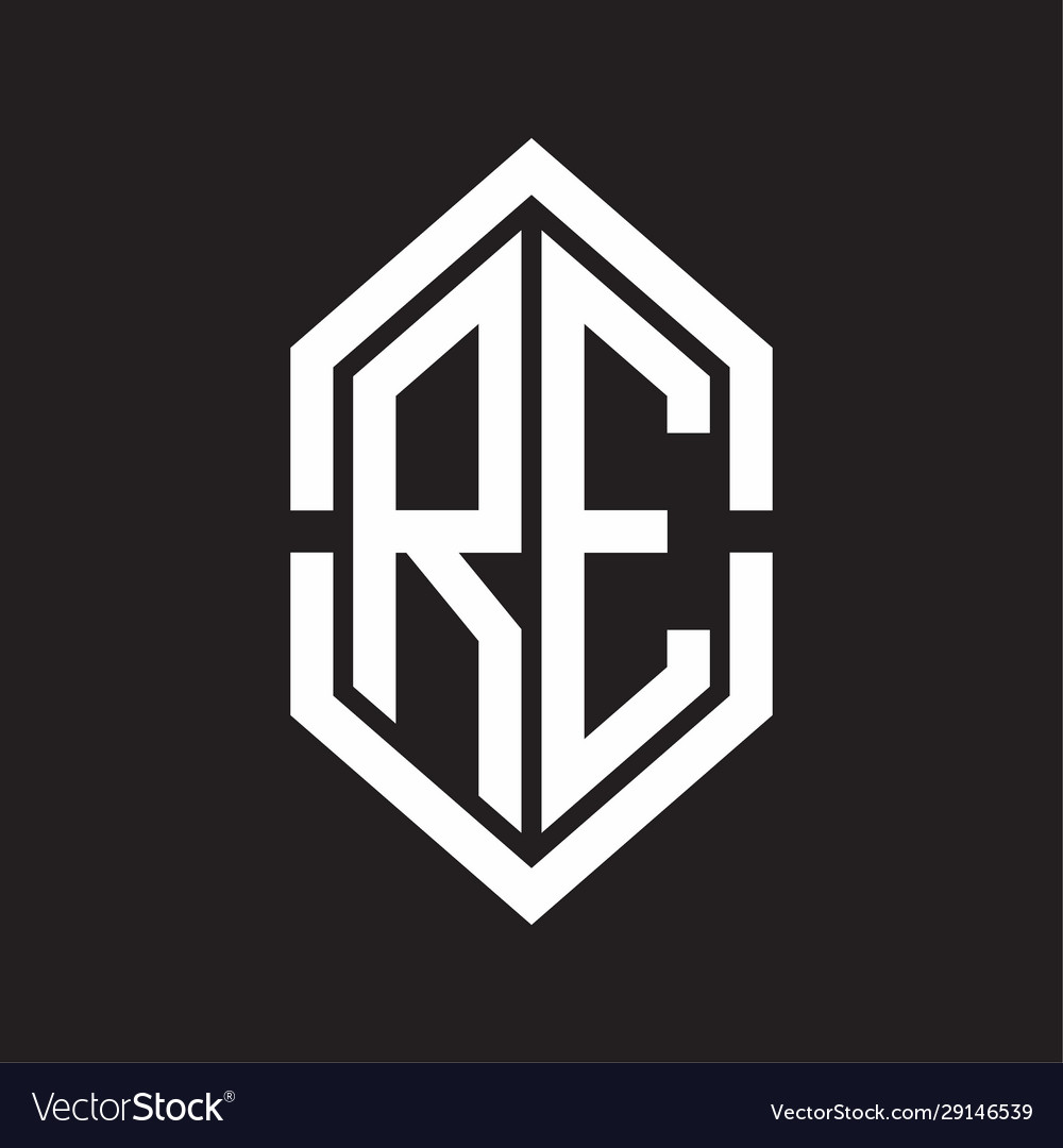 Re logo monogram with hexagon shape and outline