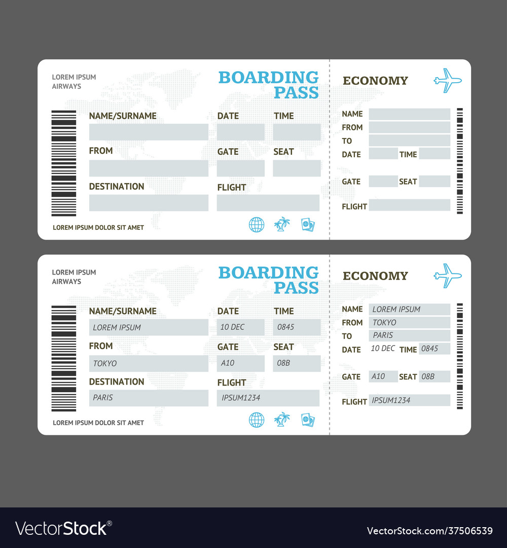 Realistic detailed 3d air tickets template set Vector Image