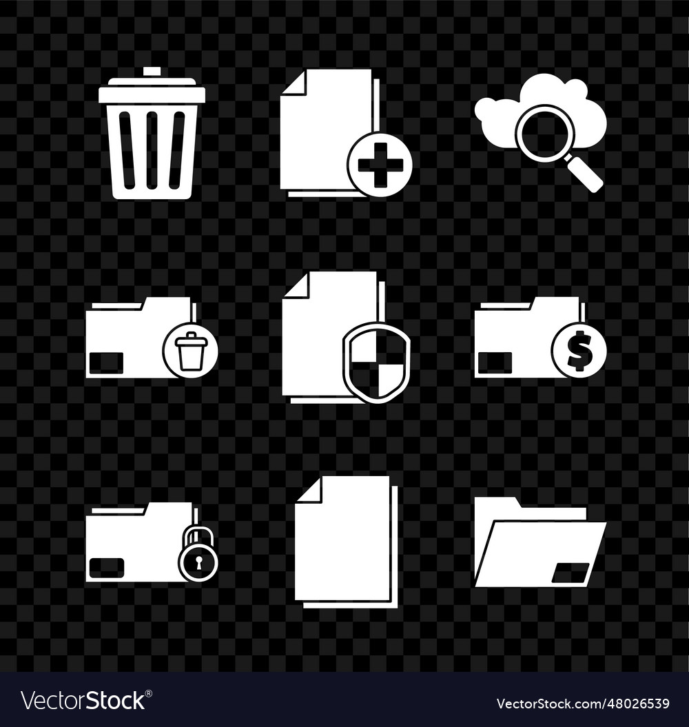 Set trash can add new file search cloud Vector Image Set trash can add new file search cloud