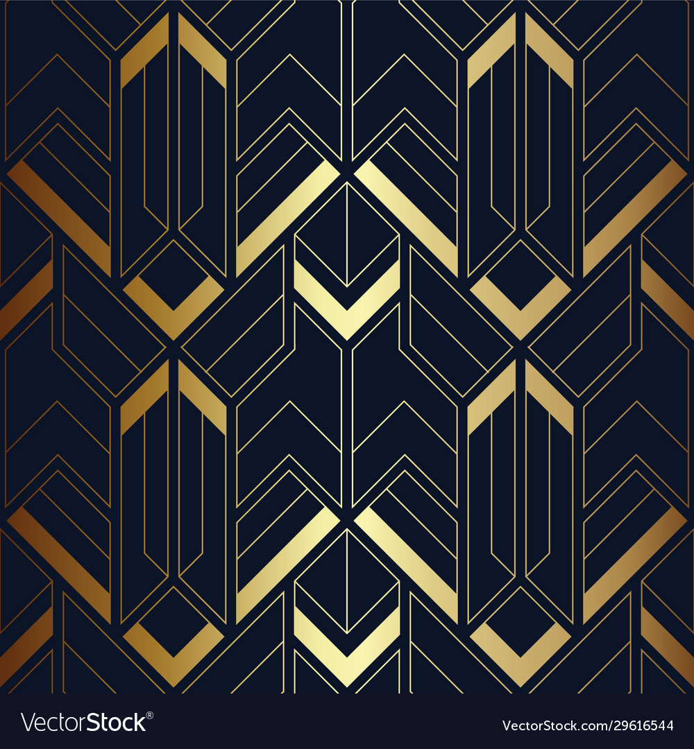 Abstract art deco seamless blue and golden pattern