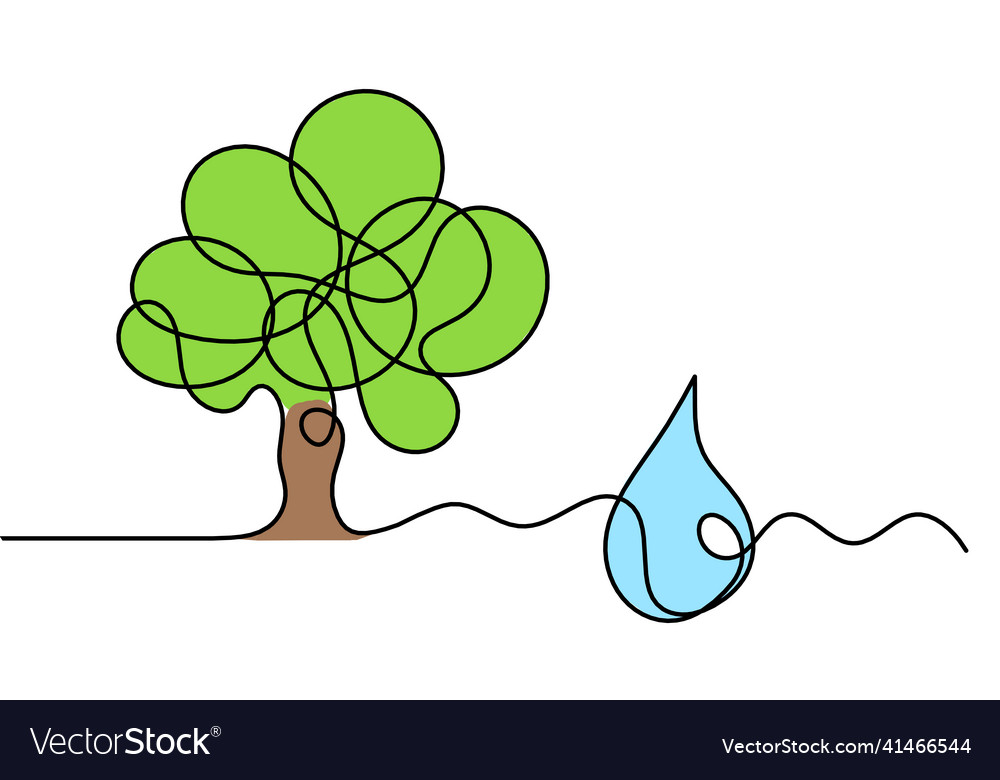 Abstract color drop with tree as line drawing