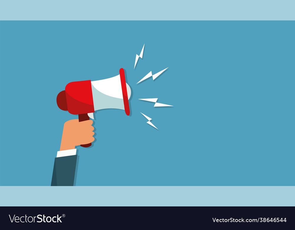 Attention please hand hold megaphone speaker Vector Image