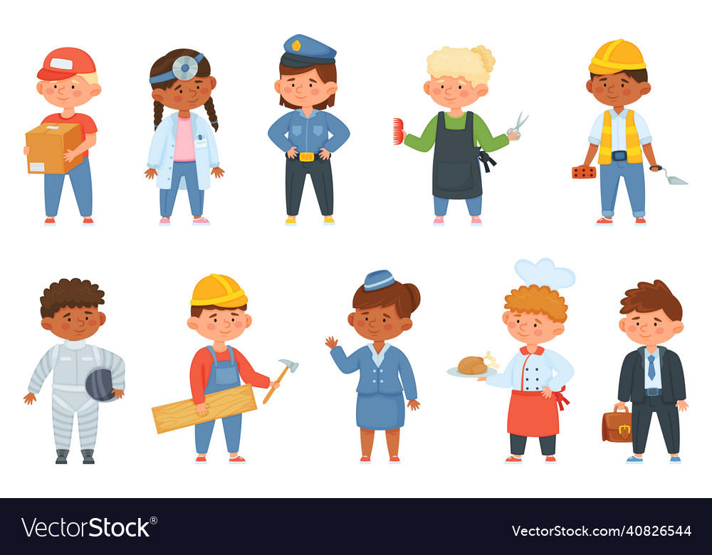 Cartoon kids in professional uniform children Vector Image