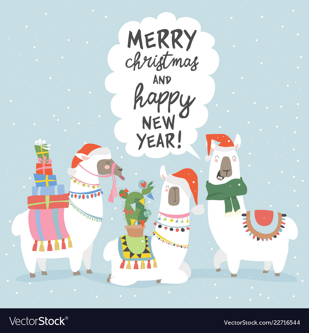 Download Christmas card with llama merry card Royalty Free Vector