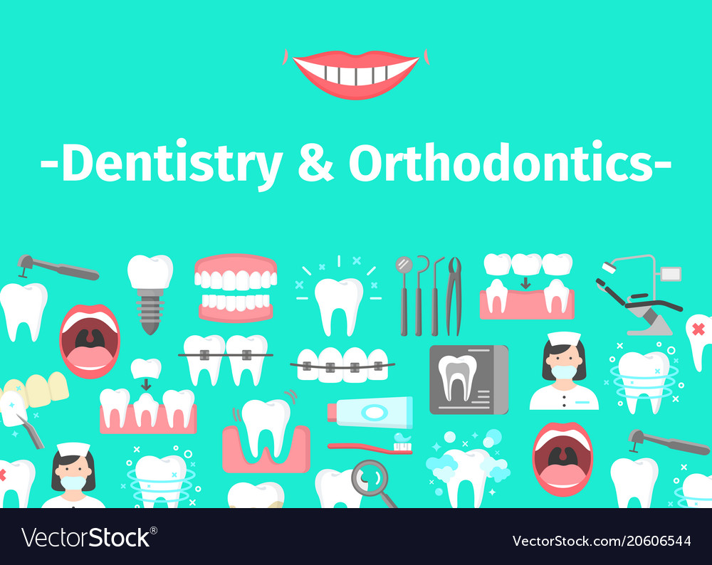 Dental Banner With Flat Icons Royalty Free Vector Image