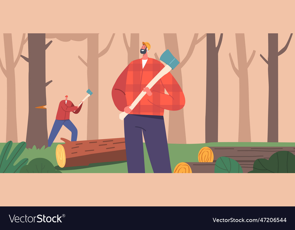 Efficient lumberjack team characters expertly Vector Image Efficient lumberjack team characters expertly