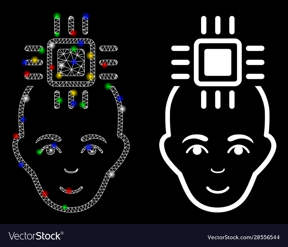 Glowing mesh wire frame neural computer interface vector image Glowing mesh wire frame neural computer interface
