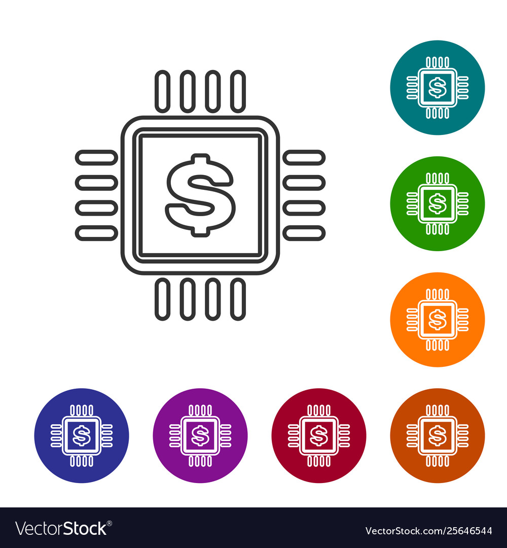 Grey processor chip with dollar line icon on white vector image Grey processor chip with dollar line icon on white