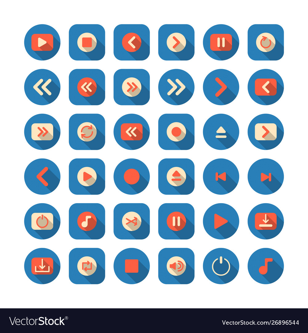 Media flat long shadow icon set Royalty Free Vector Image