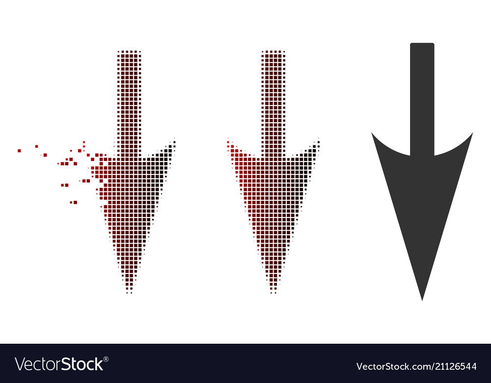 Moving pixel halftone sharp down arrow icon vector image Moving pixel halftone sharp down arrow icon