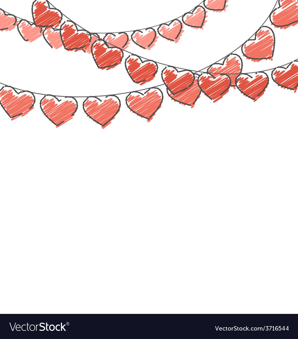 Red hand-drawn hearts buntings garlands on white Vector Image