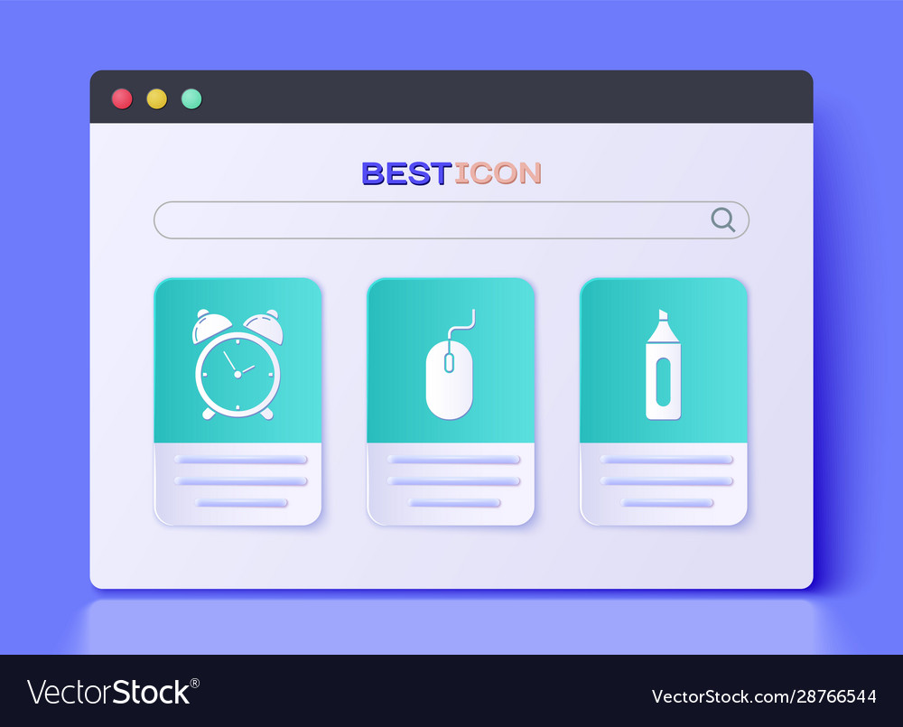 Set computer mouse alarm clock and marker pen icon Vector Image Set computer mouse alarm clock and marker pen icon