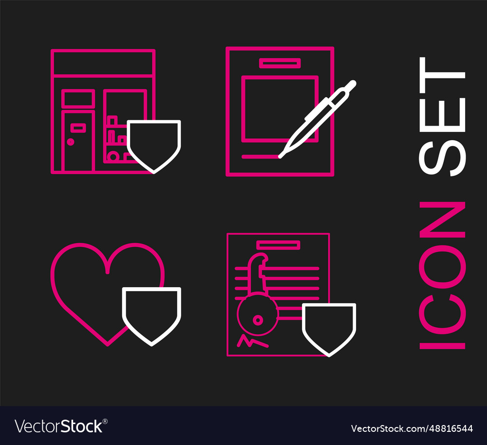 Set line document with key shield heart vector image Set line document with key shield heart
