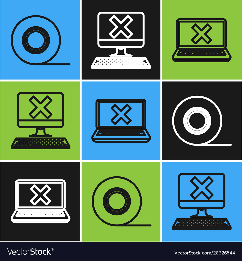 Set line scotch laptop and cross mark on screen vector image Set line scotch laptop and cross mark on screen