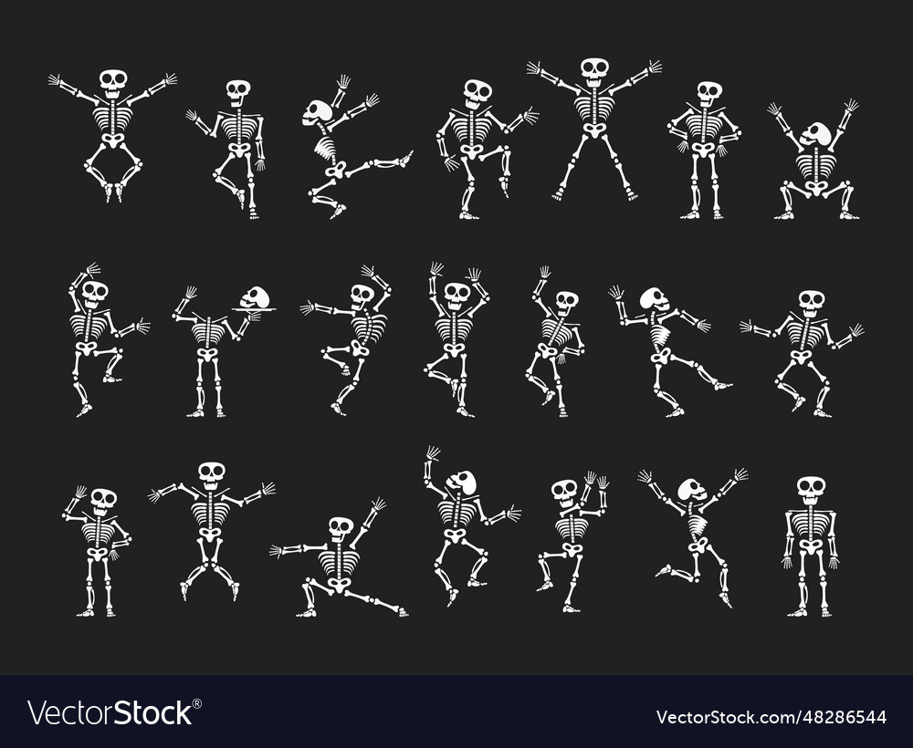 Skeletons dancing with different positions flat vector image Skeletons dancing with different positions flat