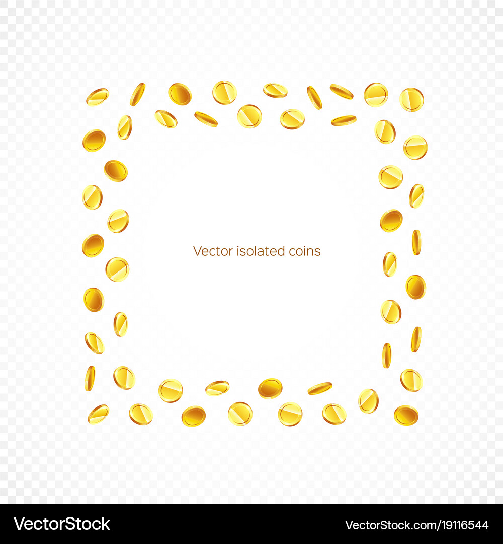 Square frame gold coins isolated on transparent Vector Image