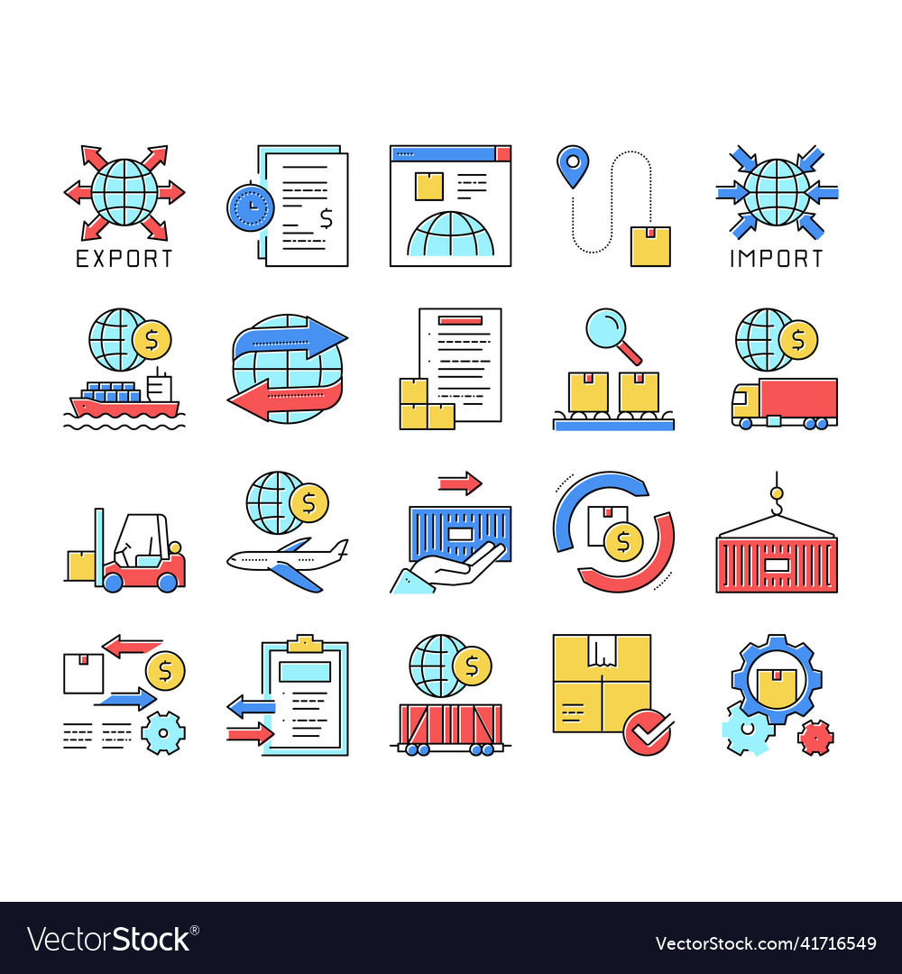 Export import logistische Sammlung Icons Set vector image Export import logistische Sammlung Icons Set