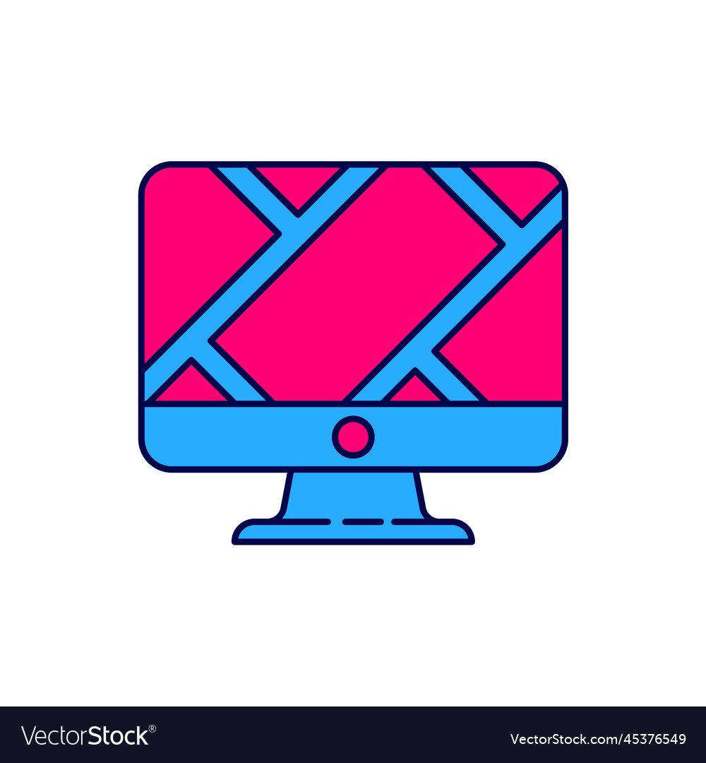 Filled outline computer monitor and folded map vector image Filled outline computer monitor and folded map