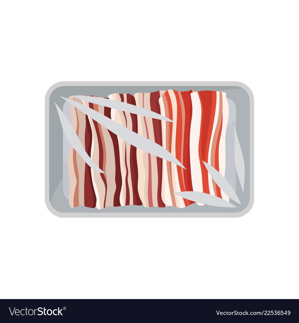 Fresh raw bacon packaging food plastic tray