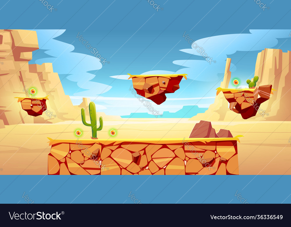 Game Platform Cartoon Desert Landscape Ui Design Vector Image