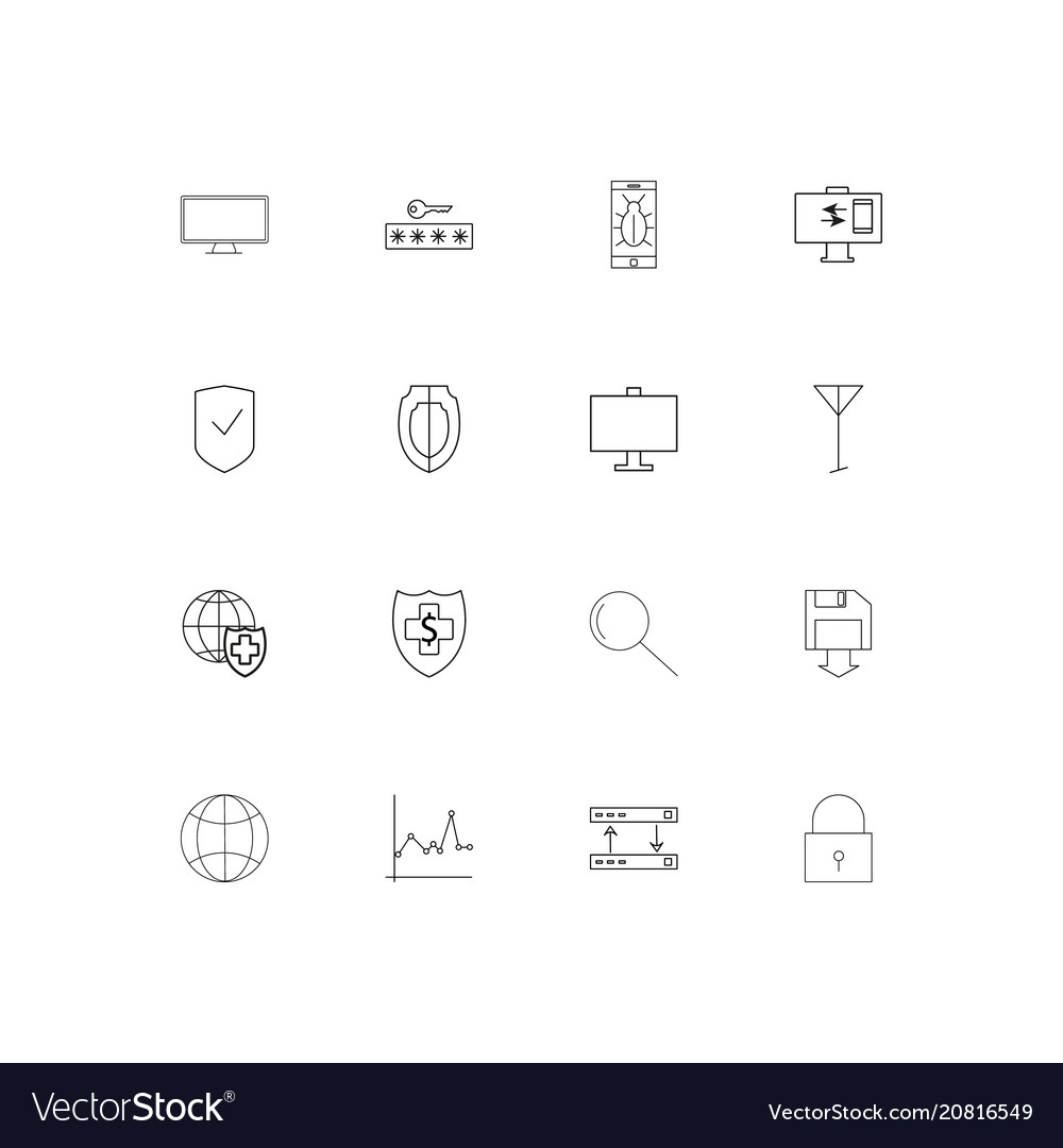 Internet security linear thin icons set outlined