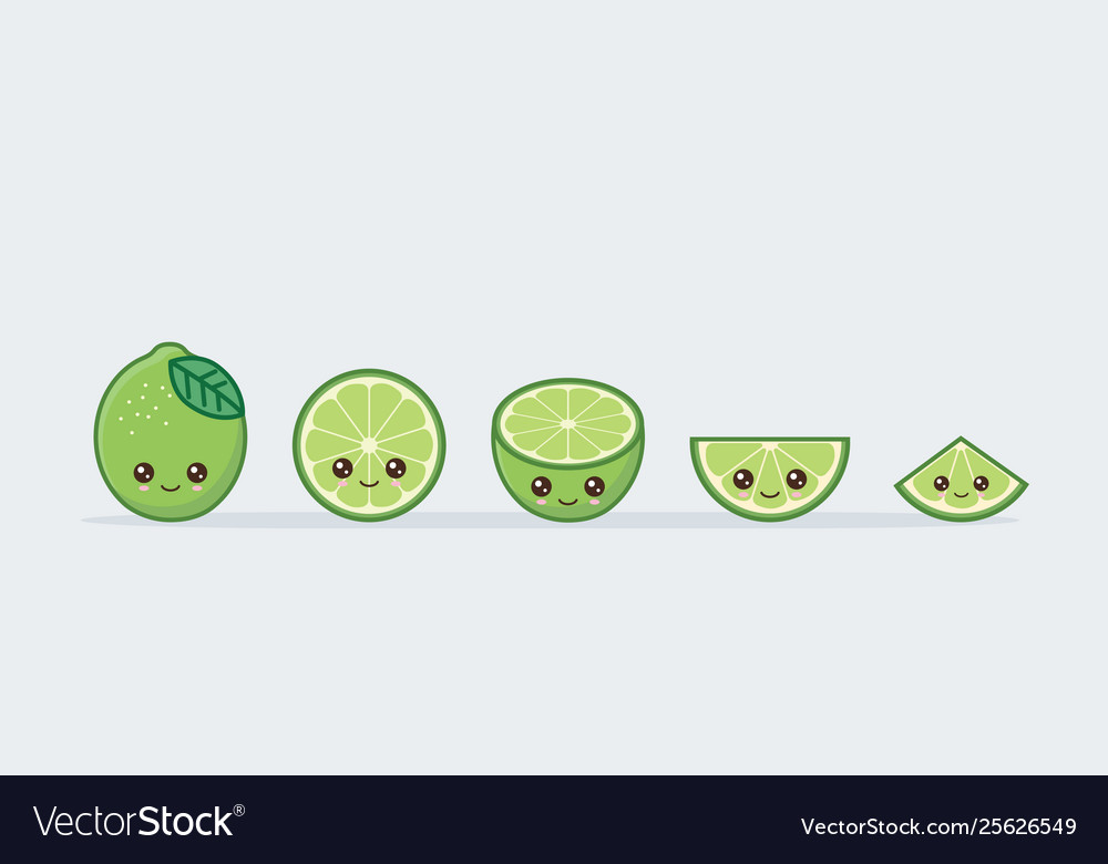 Lime set drawn cute kawaii food faces