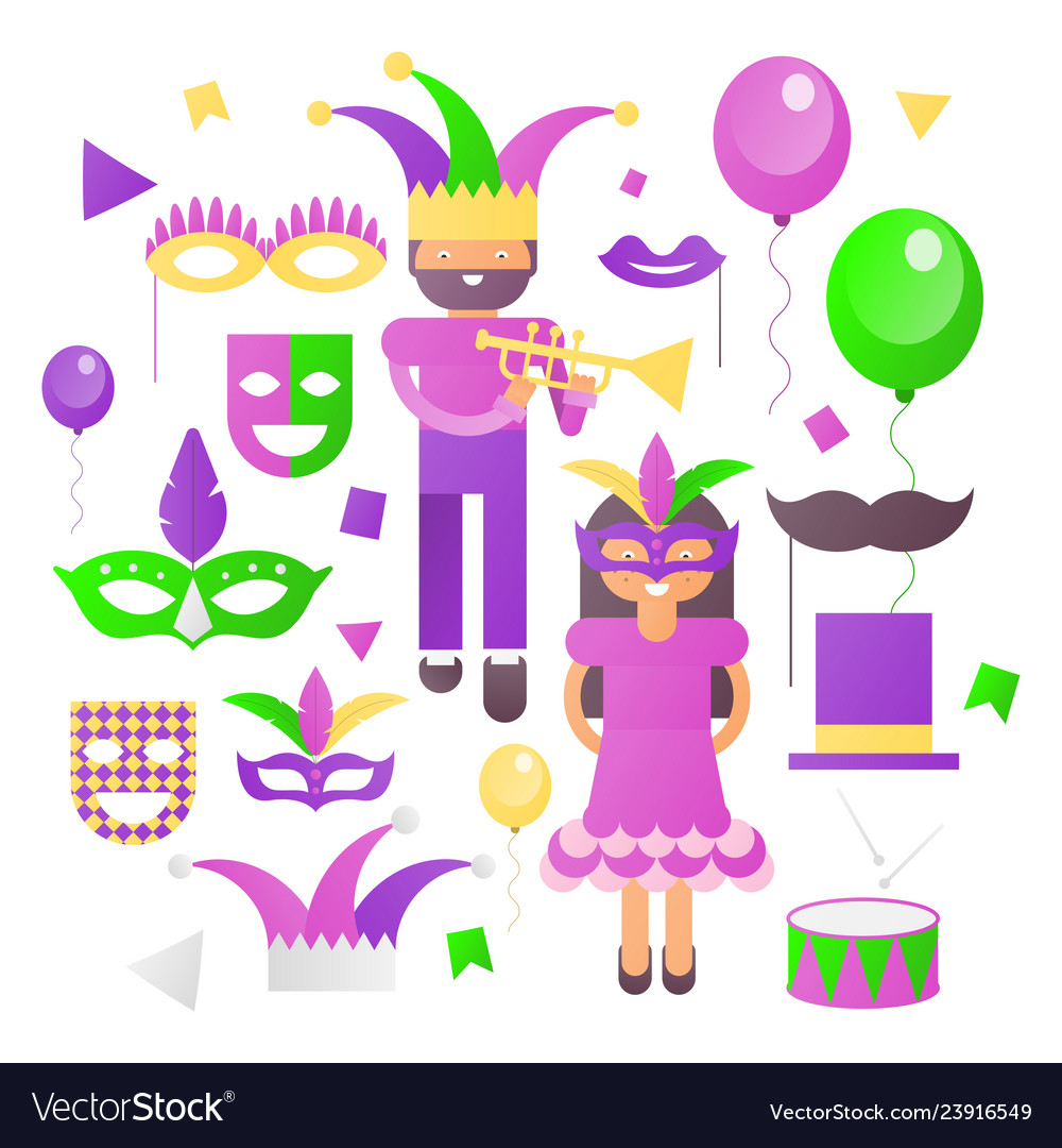 Mardi gras icons set Royalty Free Vector Image