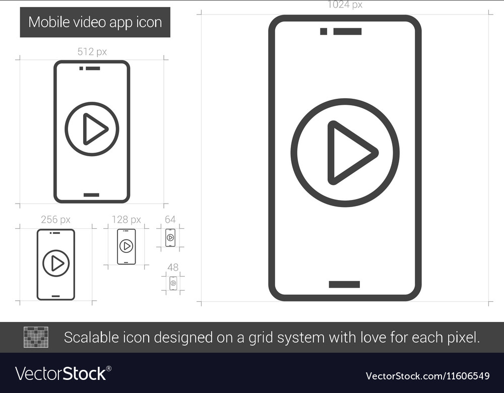 Mobile video app line icon Royalty Free Vector Image