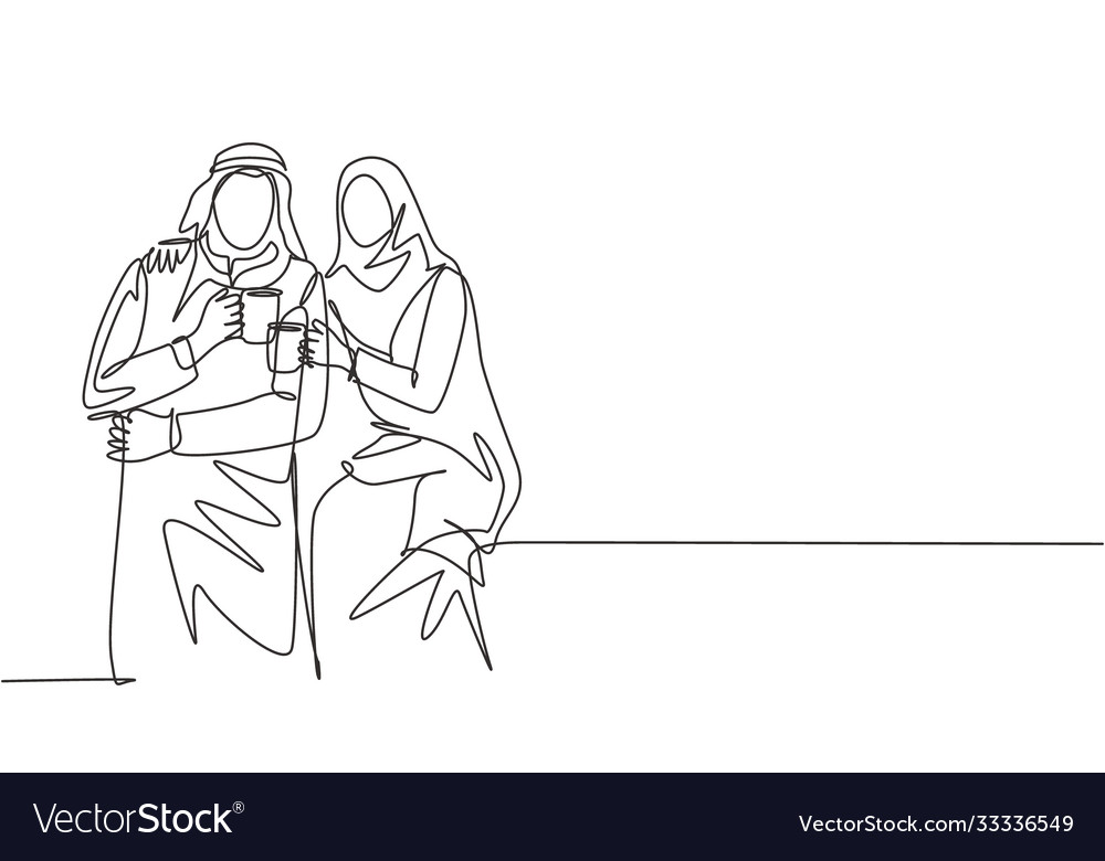 One Continuous Line Drawing Young Muslim Vector Image 2170