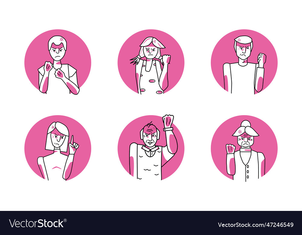 Set of anger emotion characters circle icons Vector Image Set of anger emotion characters circle icons