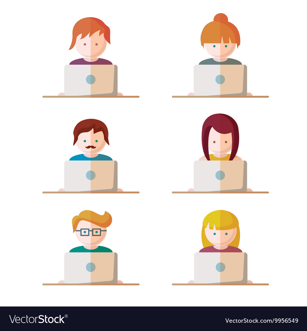 Set of people with computer icons avatar Vector Image