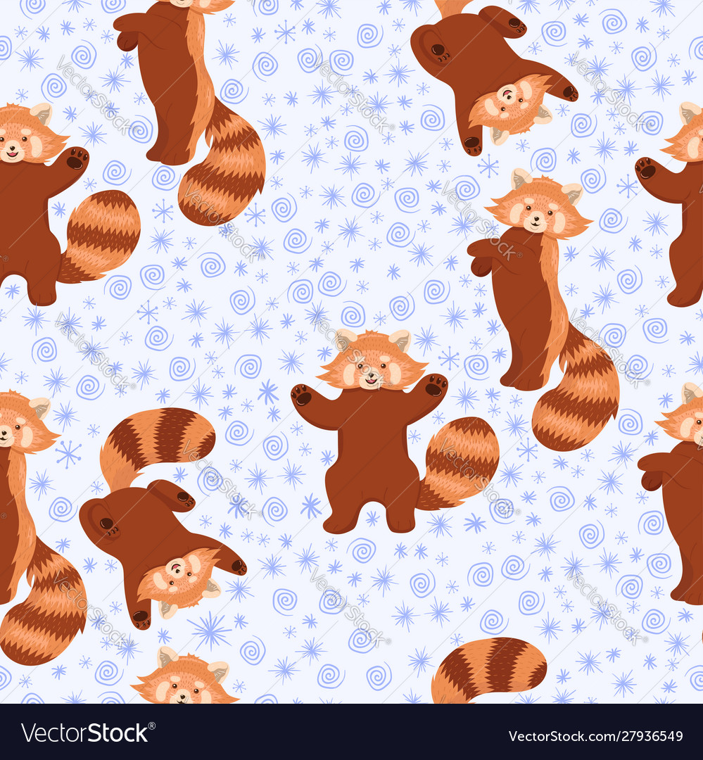 Winter red pandas seamless pattern graphics vector image Winter red pandas seamless pattern graphics
