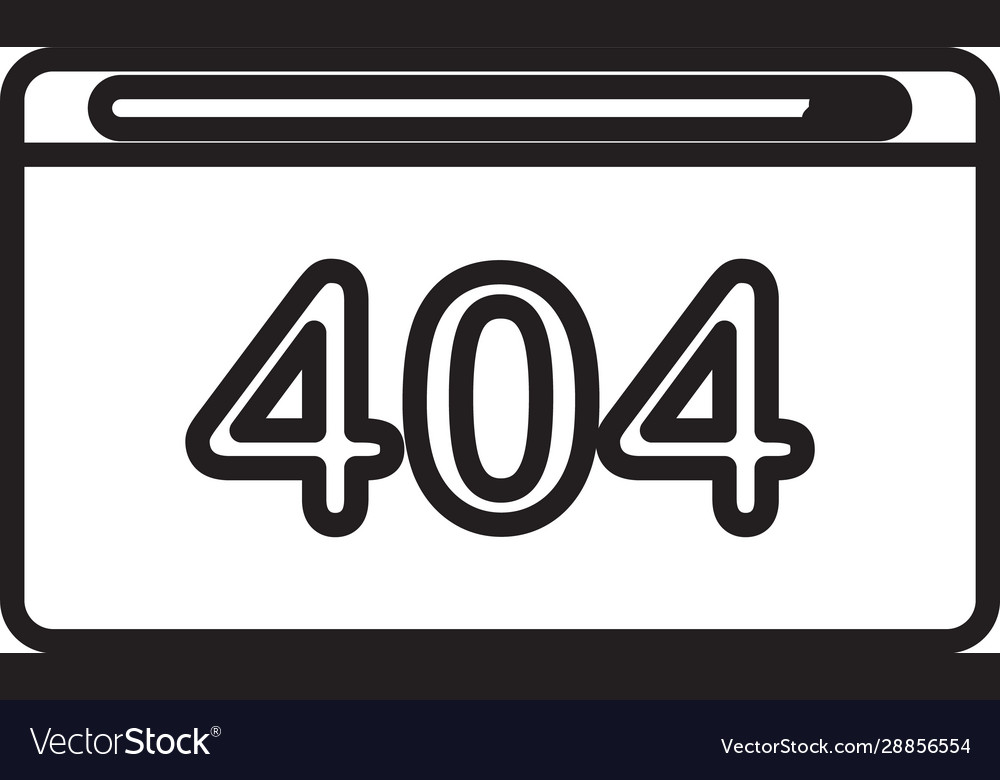 Black line page with a 404 error icon isolated vector image Black line page with a 404 error icon isolated