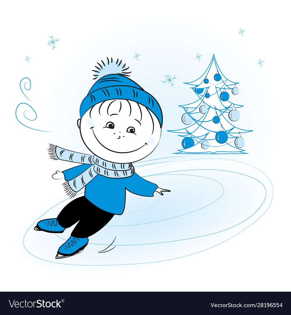 Boy skating and xmas tree