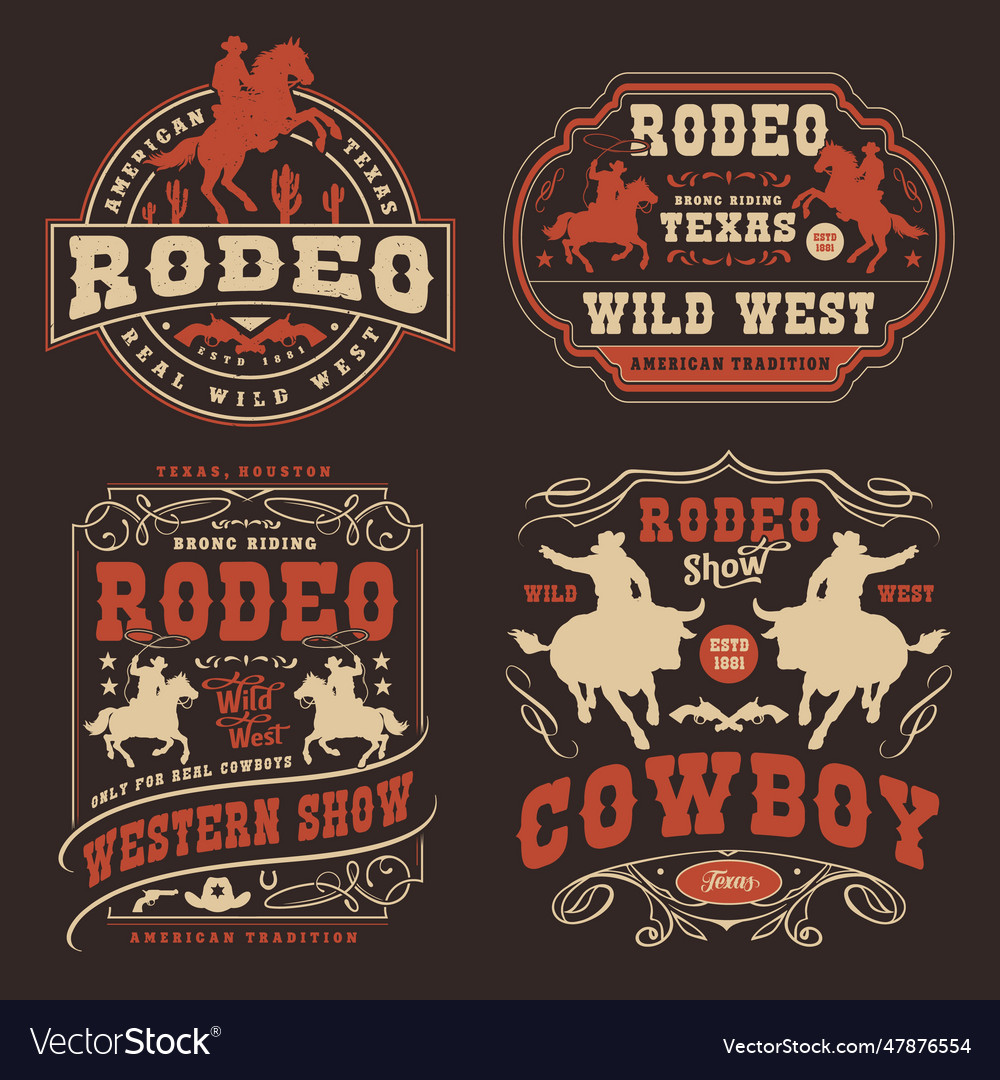 Cowboy rodeo set flyers colorful Royalty Free Vector Image