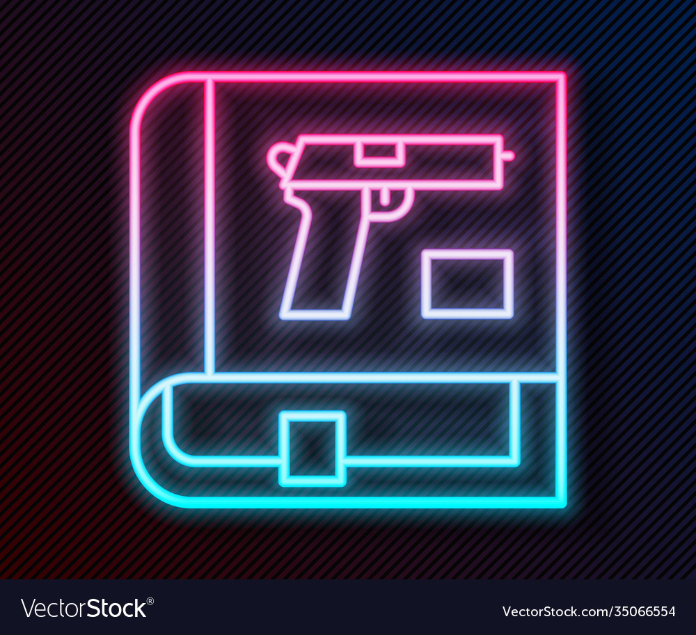 Glowing neon line book with pistol or gun icon