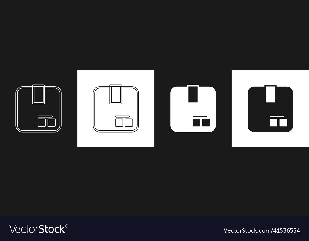 Set carton cardboard box icon isolated on black