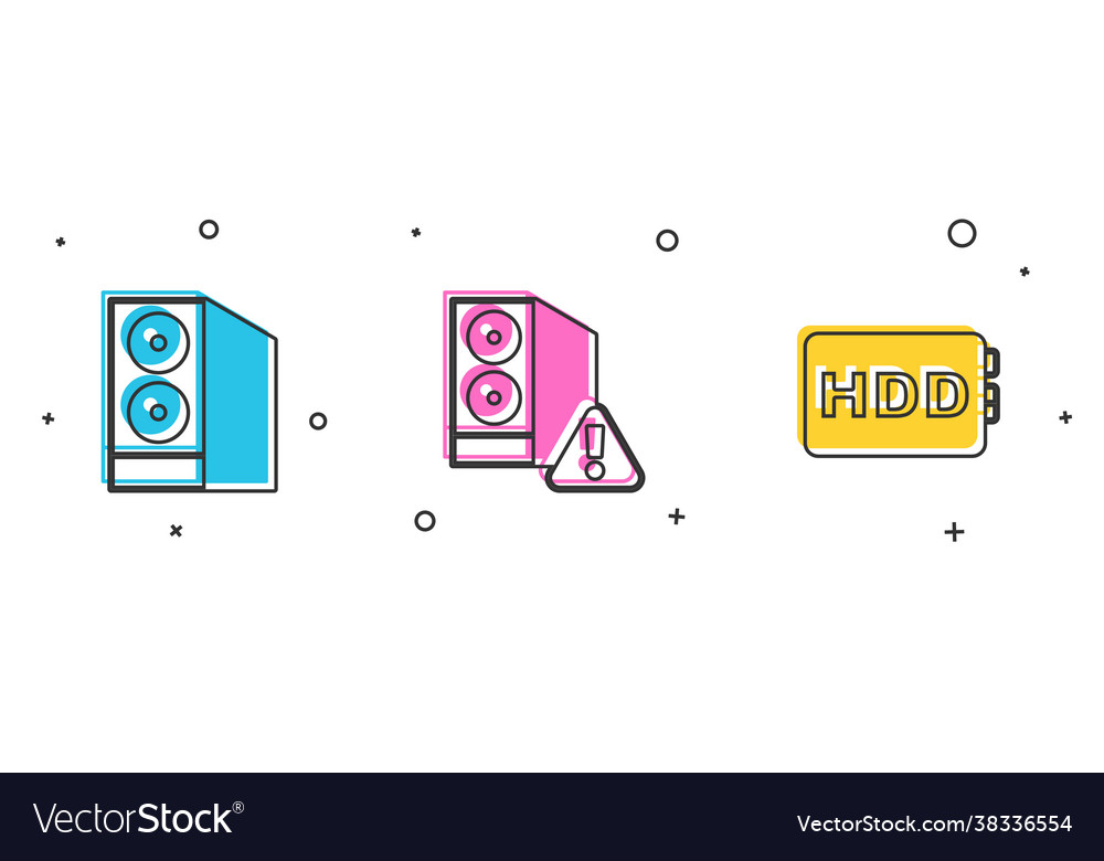 Set case computer and hard disk drive hdd icon vector image Set case computer and hard disk drive hdd icon