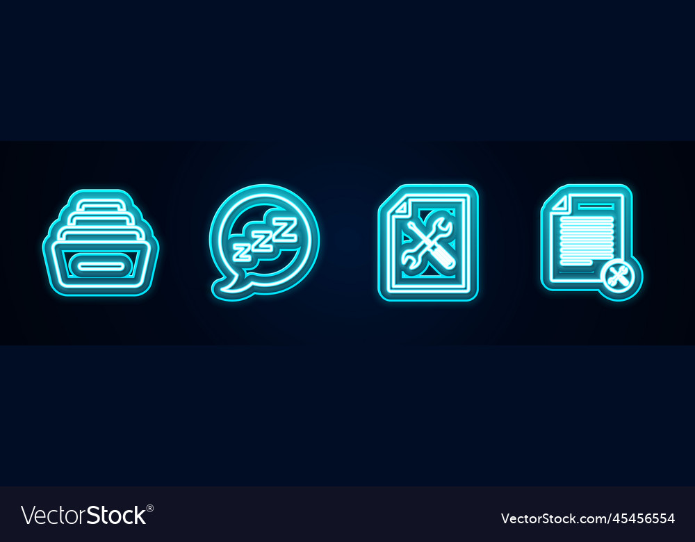 Set line drawer with documents speech bubble
