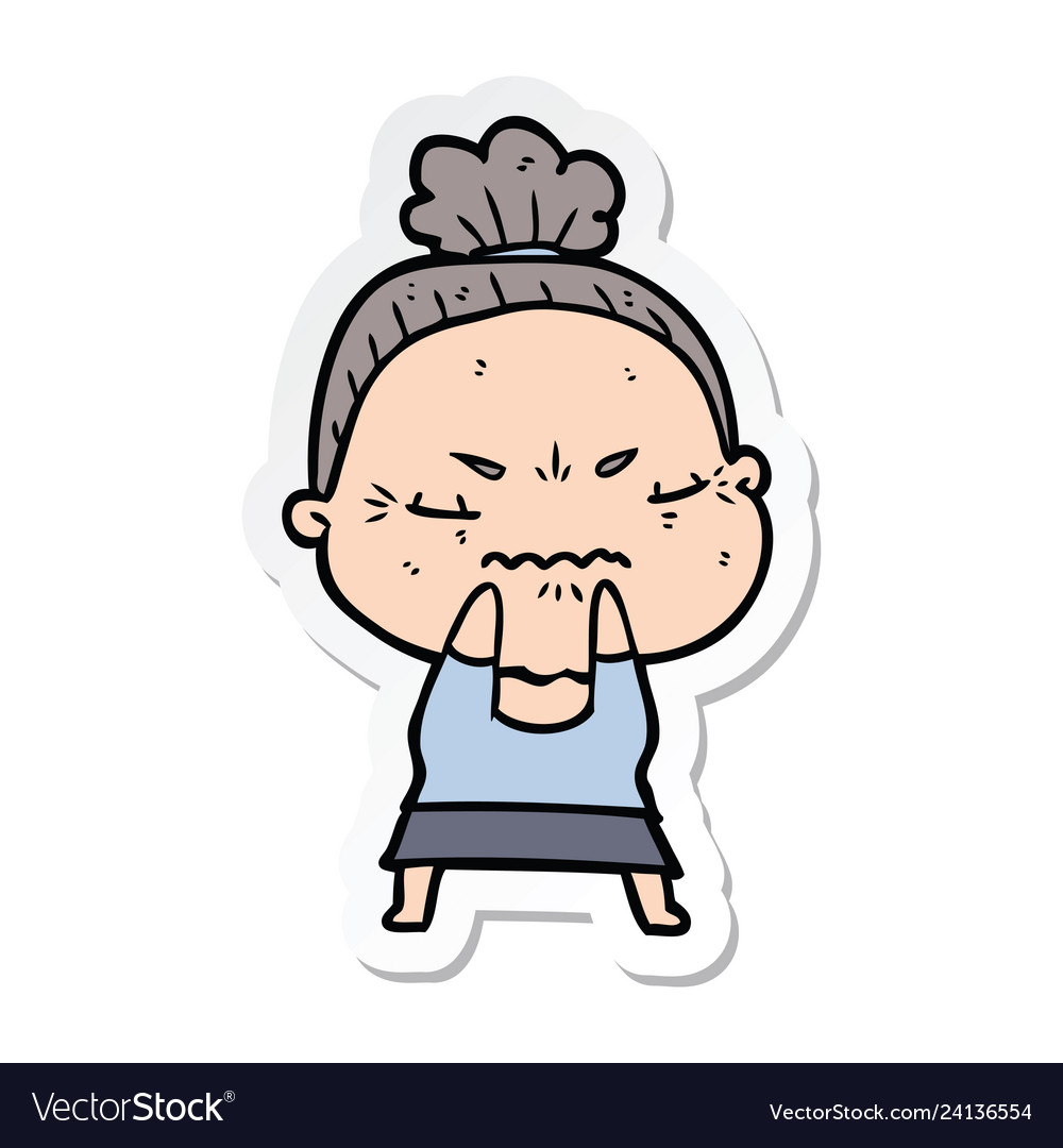 Sticker of a cartoon annoyed old lady