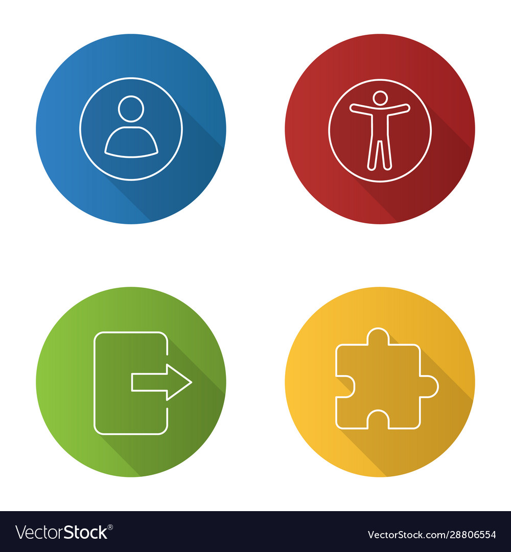 Uiux flat linear long shadow icons set vector image Uiux flat linear long shadow icons set