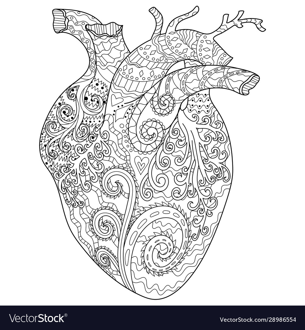 Zendoodle Heart Pattern Coloring Page