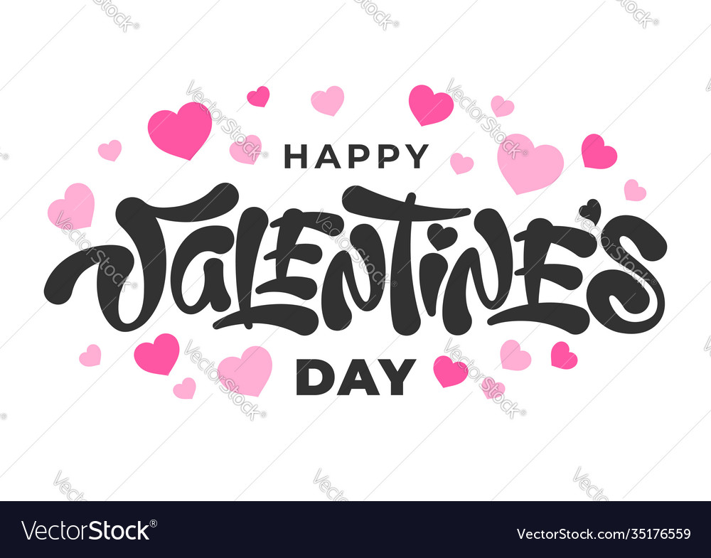 Happy valentines day lettering with hearts shapes Vector Image