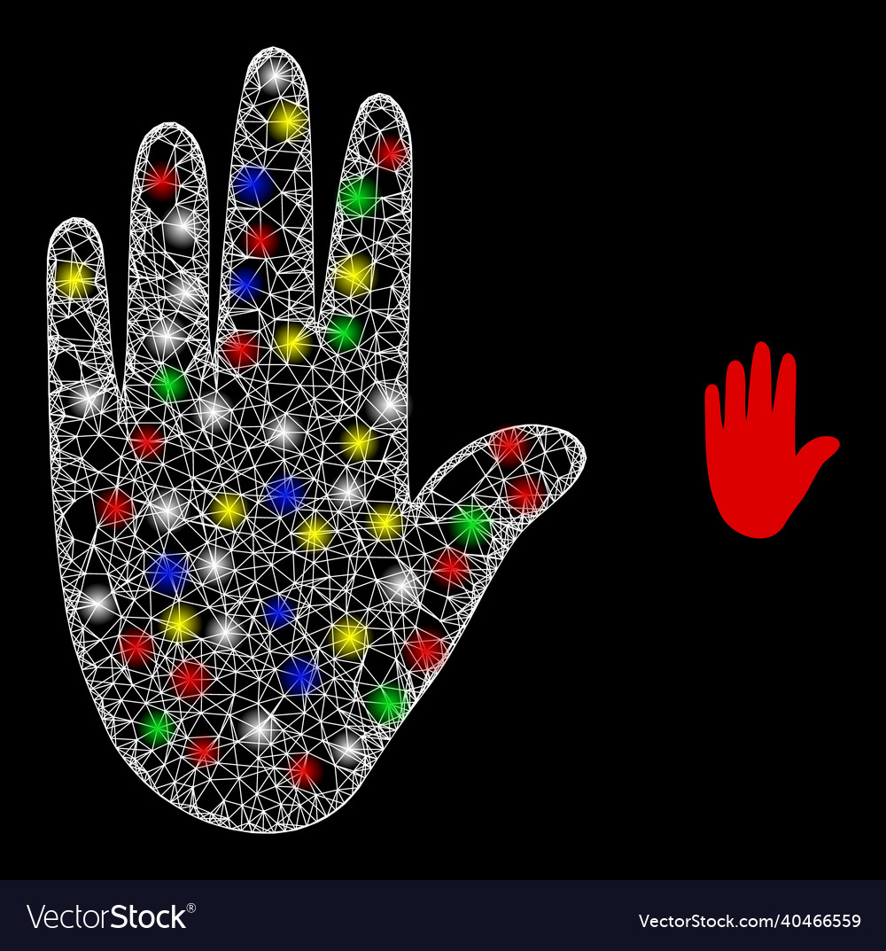 Light intersected net stop hand icon vector image Light intersected net stop hand icon