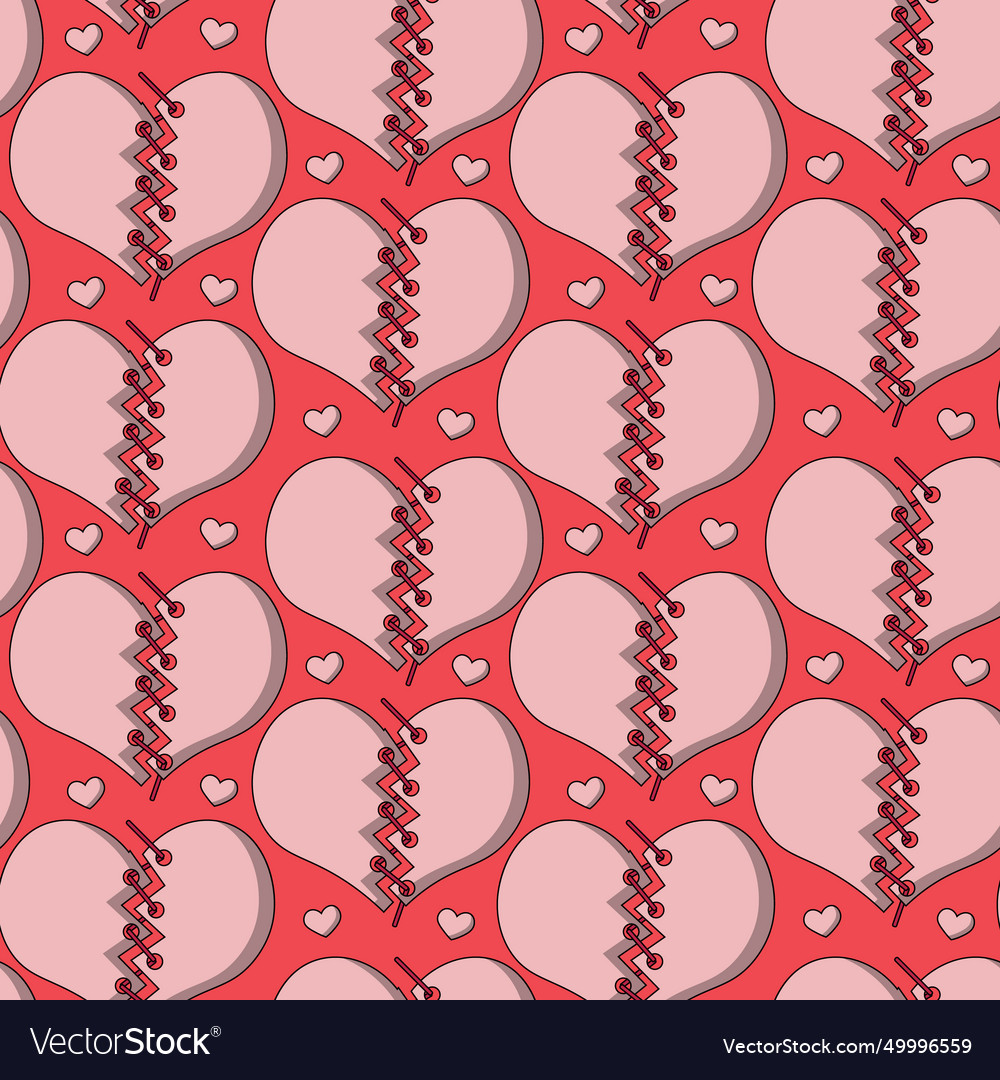 Seamless pattern with broken heart connected