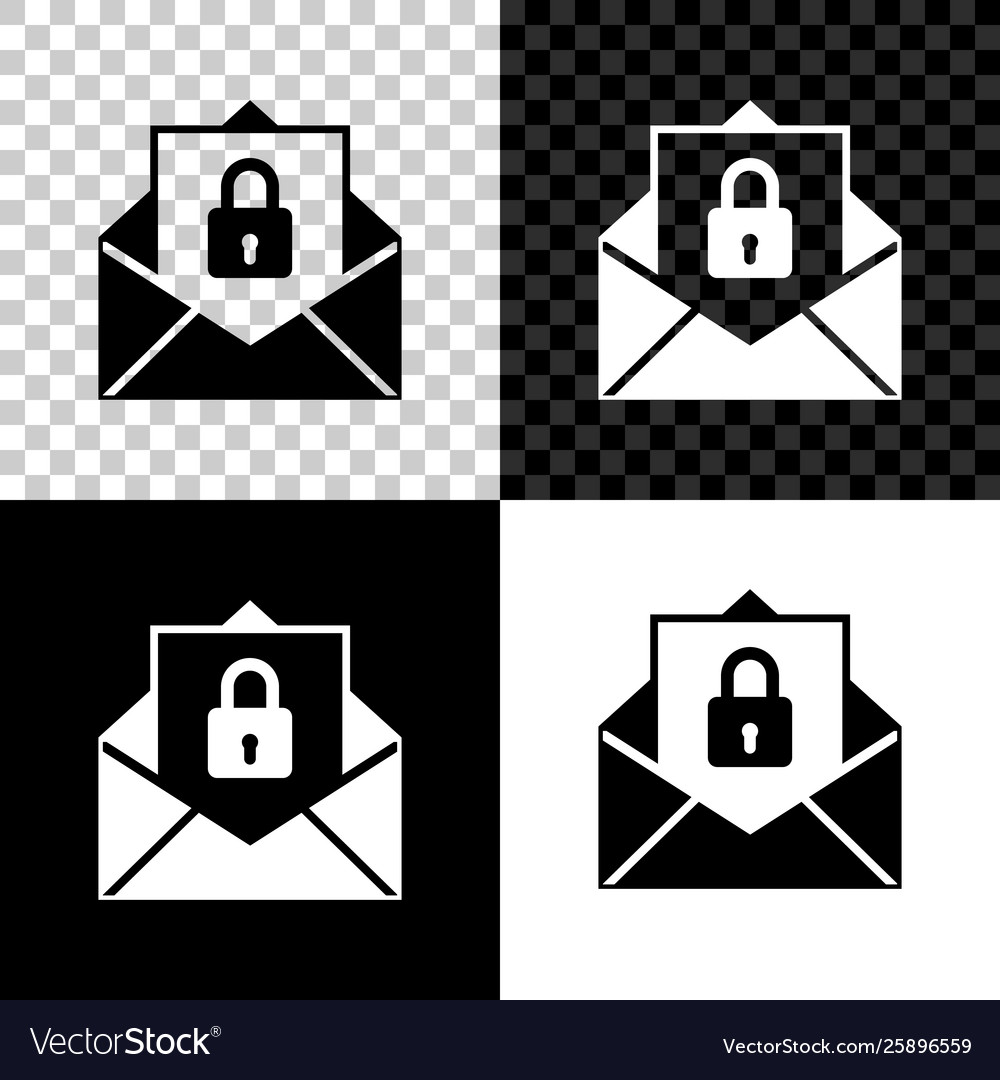 Secure mail icon isolated on black white