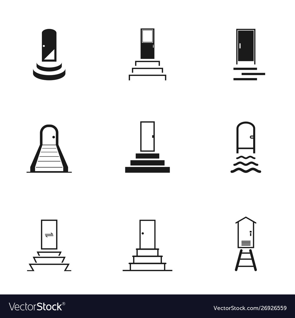 Set schwarz weiße Tür und Treppensymbol vector image Set schwarz weiße Tür und Treppensymbol
